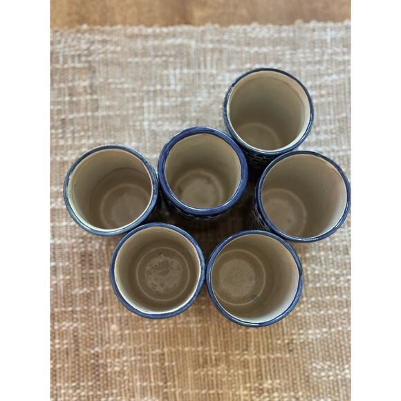Hand Painted Blue Stoneware Set of 6 Cups - Picture 8 of 10